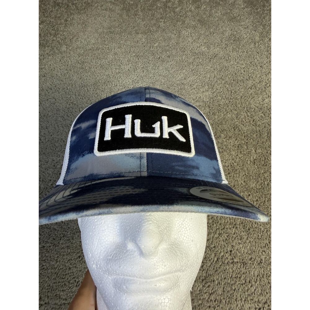 Huk Hat Cap Snap Back Mens One Size Blue Trucker Mesh Fishing Logo Adjustable